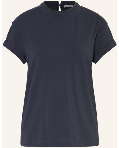Brunello Cucinelli T-Shirt mit Zierperlen - Blau