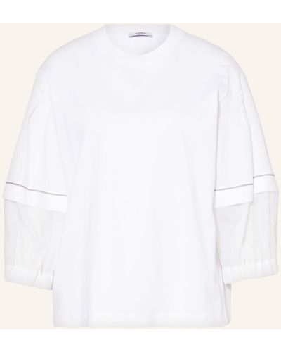 Peserico Blusenshirt im Materialmix mit 3/4-Arm - Weiß