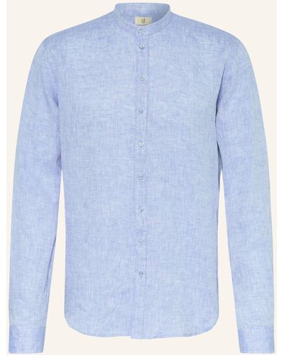 Q1 Manufaktur Leinenhemd Slim Relaxed Fit mit Stehkragen - Blau