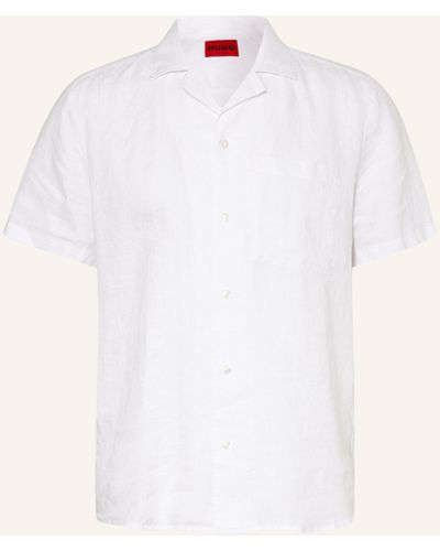 HUGO Resorthemd ELLINO Straight Fit aus Leinen - Weiß