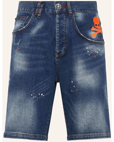Philipp Plein Jeans-Shorts SKULL & BONES Formentera Fit - Blau
