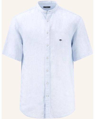 Fynch-Hatton Kurzarm-Hemd Regular Fit aus Leinen mit Stehkragen - Blau