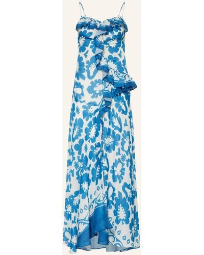 Sandro Kleid mit Leinen und Rüschen - Blau