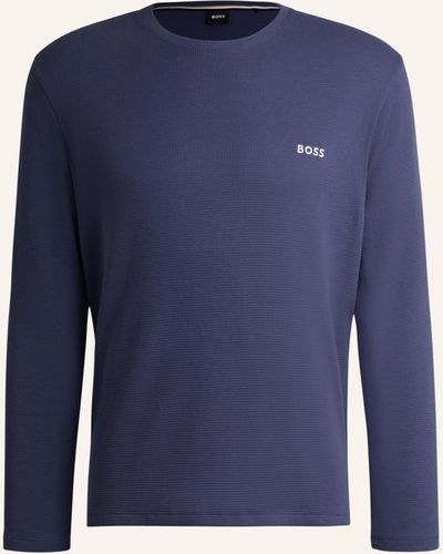 BOSS Pyjama-Oberteil WAFFLE LS-SHIRT Regular Fit - Blau