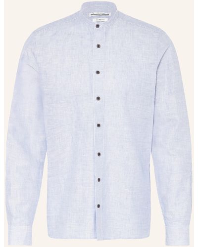 hammerschmid Trachtenhemd Slim Fit mit Stehkragen und Leinen - Blau