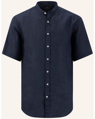Fynch-Hatton Kurzarm-Hemd Regular Fit aus Leinen mit Stehkragen - Blau