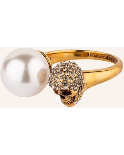 Alexander McQueen Ring SKULL mit Swarovski Kristallen - Natur