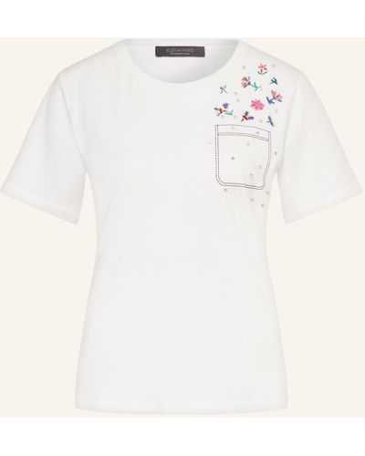 Elena Miro T-Shirt mit Schmucksteinen - Natur