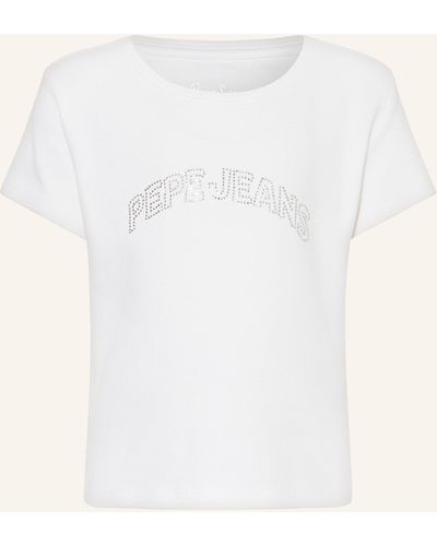Pepe Jeans T-Shirt mit Schmucksteinen - Natur