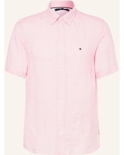 Tommy Hilfiger Kurzarm-Hemd Regular Fit aus Leinen - Pink