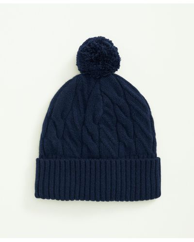Brooks Brothers Merino Wool And Cashmere Blend Cable Knit Pom Beanie - Blue