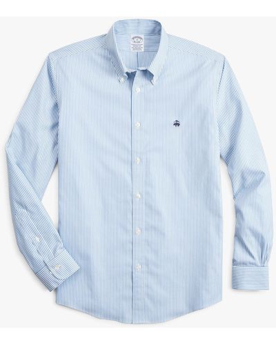 Brooks Brothers Camisa De Sport Non-iron Corte Regular Regent, Pinpoint, Cuello Button-down - Azul