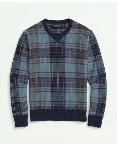 Brooks Brothers Madras Garment-washed Cotton Sweater - Blue