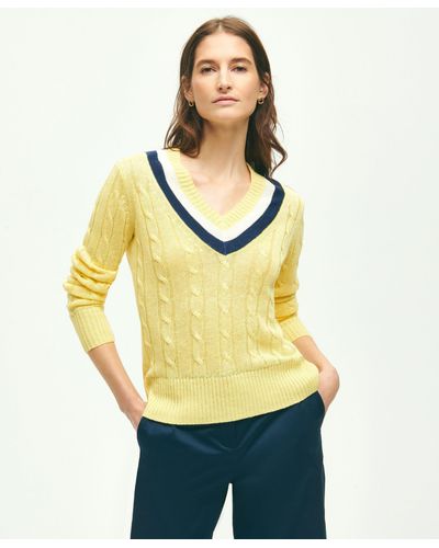 Brooks Brothers Linen Cable Knit Tennis Sweater - Yellow
