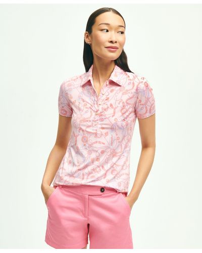 Brooks Brothers Equestrian Print Jersey Knit Polo Shirt - Pink