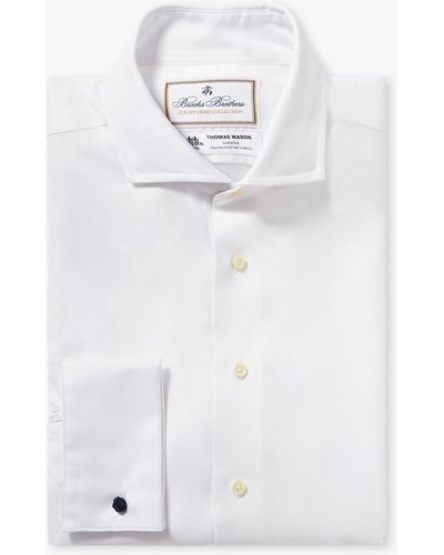 Brooks Brothers Camicia Bianca Slim Fit Non-iron In Cotone Con Colletto Semi Francese - Bianco