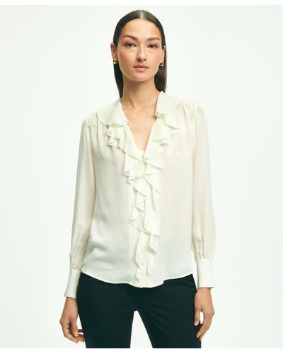 Brooks Brothers Silk Georgette Ruffled Blouse - White