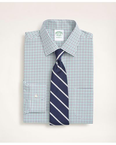 Brooks Brothers Stretch Milano Slim-fit Dress Shirt, Non-iron Poplin Ainsley Collar Tattersall - Green