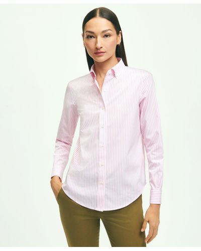 Brooks Brothers Classic Fit Stretch Supima Cotton Non-iron Bengal Stripe Dress Shirt - Pink