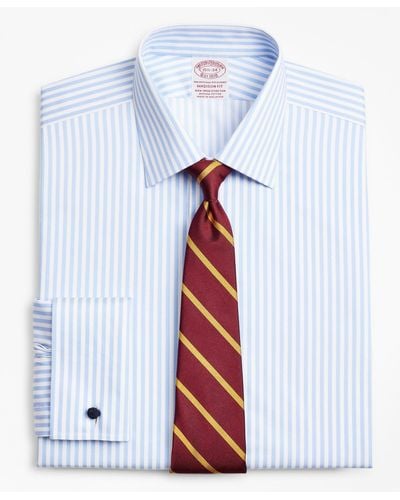 Brooks Brothers Stretch Soho Extra-slim-fit Dress Shirt, Non-iron Twill Ainsley Collar French Cuff Bold Stripe - Blue