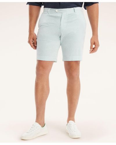Brooks Brothers Big & Tall Cotton Seersucker Stripe Shorts - Blue