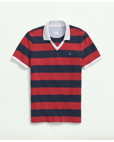 Brooks Brothers Johnny Collar Rugby Stripe Polo Shirt In Supima Cotton - Red