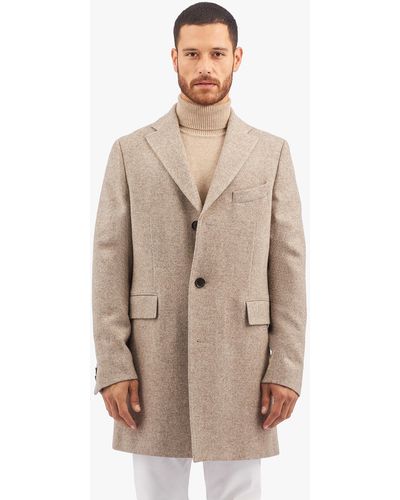 Brooks Brothers Light Brown Herringbone Tweed Wool Coat - Neutro