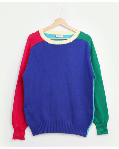 Brooks Brothers Vintage Colorblock Cotton Crewneck Sweater, 1980s, 40 - Blue