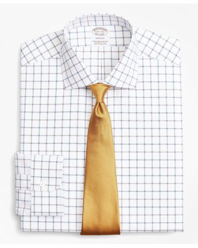 Brooks Brothers Stretch Milano Slim-fit Dress Shirt, Non-iron Poplin English Collar Double-grid Check - Brown