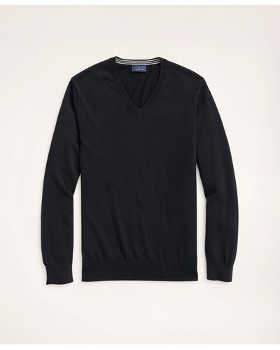 Brooks Brothers Big & Tall Supima Cotton V-neck Sweater - Black
