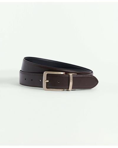 Brooks Brothers Cuttable Reversible Leather Belt With Changeable Gold-tone & Silver-tone Buckles - White