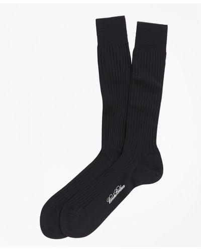 Brooks Brothers Merino Wool Ribbed Crew Socks - Black