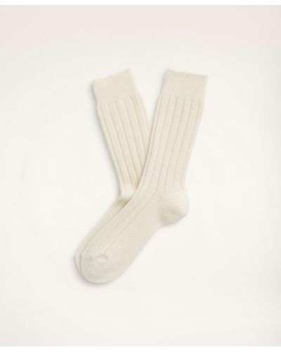 Brooks Brothers Cashmere Blend Ribbed Socks - Natural
