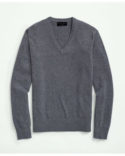 Brooks Brothers 3-ply Cashmere V-neck Sweater - Gray