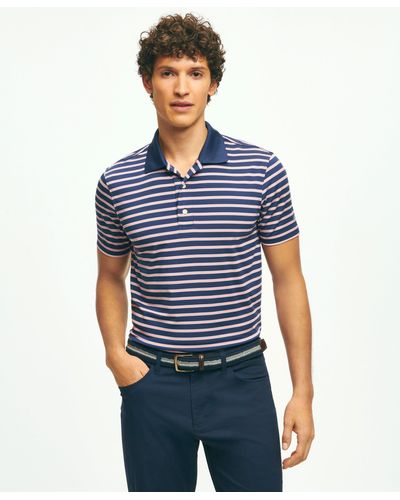 Brooks Brothers Regular Fit Performance Stretch Short Sleeve Golf Polo Shirt - Blue