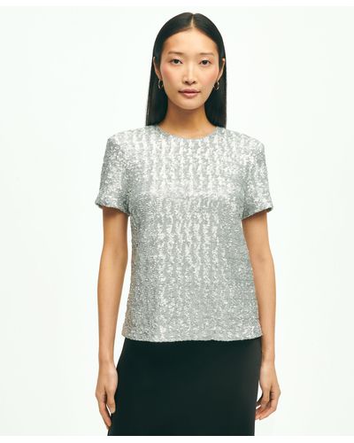 Brooks Brothers Knit Sequin Top - White