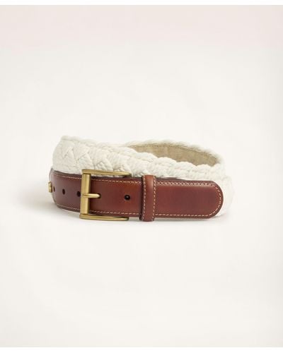 Brooks Brothers Braided Cotton Leather Tab Belt - White