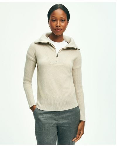 Brooks Brothers Wool Cashmere Half-zip Sweater - Natural