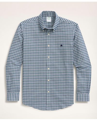 Brooks Brothers Stretch Milano Slim-fit Sport Shirt, Non-iron Mini-check Oxford Button Down Collar - Blue
