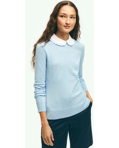 Brooks Brothers Cotton Sweater With Removable Ruffle Collar - Blue