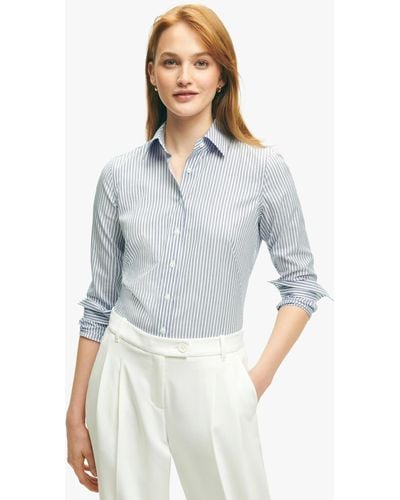 Brooks Brothers Chemise Habillée À Rayures Ajustée Non-iron En Coton Lurex - Bleu