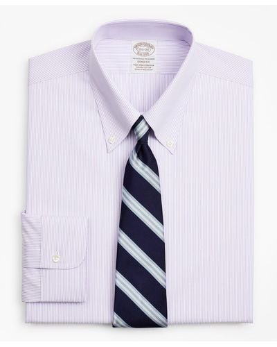 Brooks Brothers Stretch Milano Slim-fit Dress Shirt, Non-iron Poplin Button-down Collar Fine Stripe - Blue