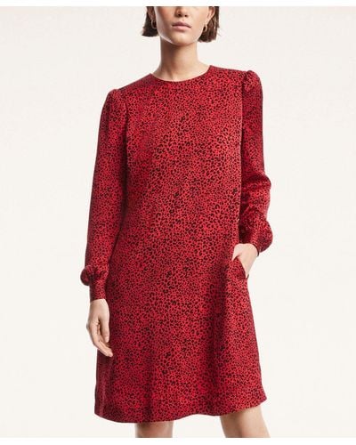 Brooks Brothers Soft Satin Animal Print Dress - Red