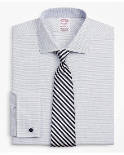 Brooks Brothers Stretch Milano Slim-fit Dress Shirt, Non-iron Twill English Collar French Cuff Micro-check - Blue