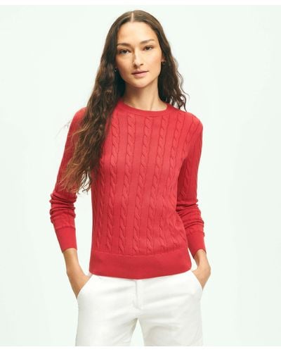 Brooks Brothers Supima Cotton Cable Crewneck Sweater - Red