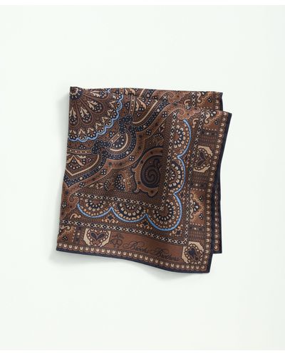 Brooks Brothers Silk Framed Medallion Pocket Square Tie - Brown