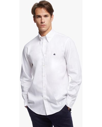 Brooks Brothers Regent Regular-fit Non-iron Sport Shirt, Pinpoint, Button-down Collar - Blanco