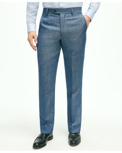 Brooks Brothers Regent Fit Wool Linen Herringbone Suit Pants - Blue
