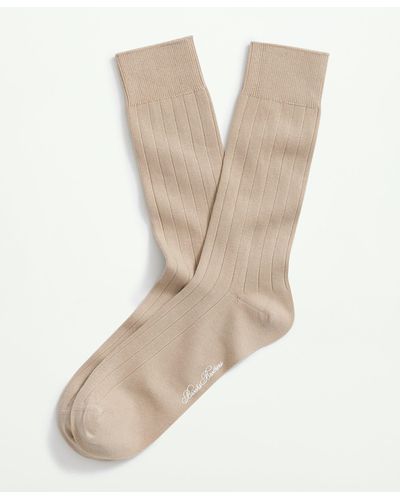 Brooks Brothers Cotton Blend Ribbed Crew Socks - Natural