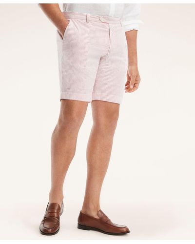 Brooks Brothers Big & Tall Cotton Seersucker Stripe Shorts - White